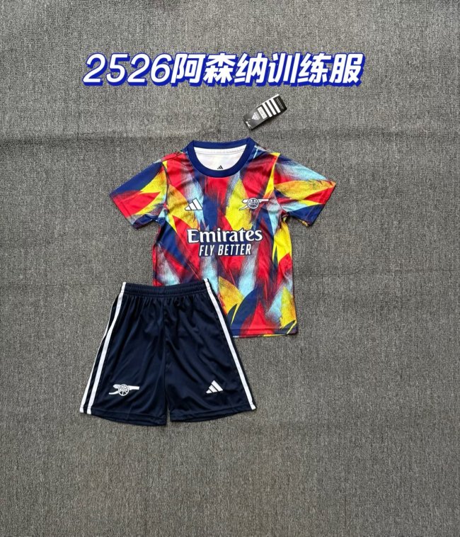Youth Uniform Kids Kit 2025-2026 Arsenal Colorful Soccer Training Jersey Shorts Child Football Set