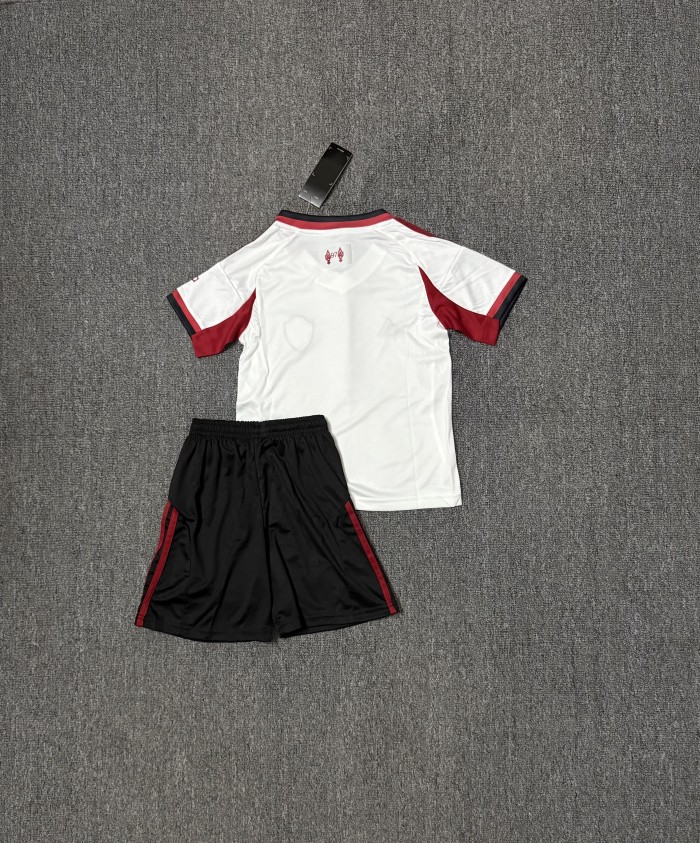 Youth Uniform Kids Kit 2025-2026 Liverpool Away White Soccer Jersey Shorts Child Football Set