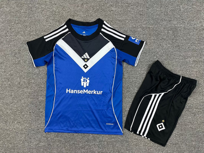 Youth Uniform Kids Kit 2025-2026 Hamburg Away Blue Soccer Jersey Shorts Child Hamburger Football Set