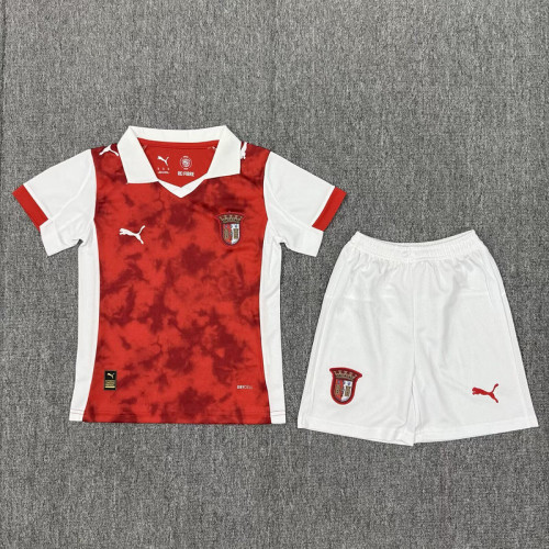 Youth Uniform Kids Kit 2025-2026 Braga Home Soccer Jersey Shorts Child Football Set