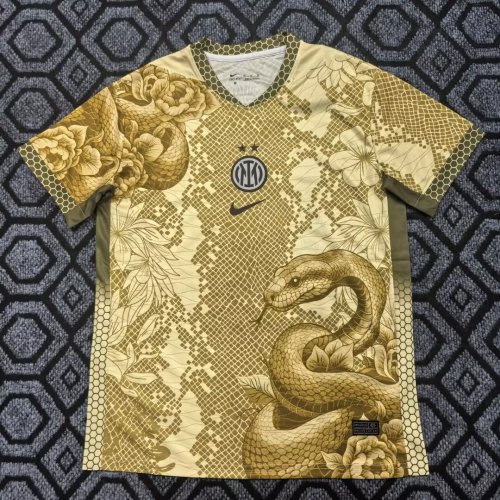 Fan Version 2025-2026 Inter Milan Gold Snake Edition Soccer Jersey Football Shirt