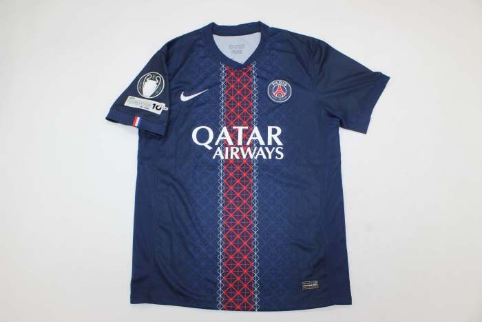 with UCL Winner Patch Fan Version 2025-2026 PSG D.DOUE 14 Home Soccer Jersey Paris Football Maillot