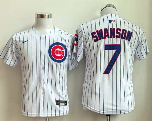 Youth 2025 Chicago Cubs SWANSON 7 White Cool Base Jersey MLB Shirt
