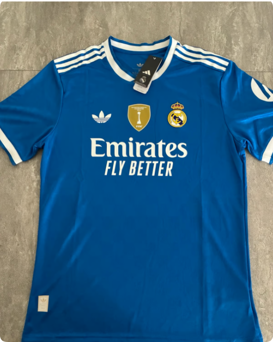 with Intercontinental Cup Winners Badge Fans Version 2025-2026 Real Madrid Third Away Blue Soccer Jersey Real Football Shirt