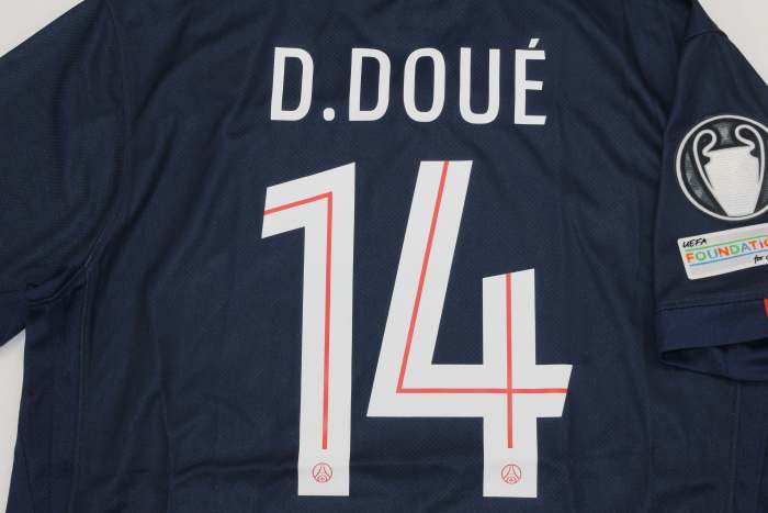with UCL Winner Patch Fan Version 2025-2026 PSG D.DOUE 14 Home Soccer Jersey Paris Football Maillot