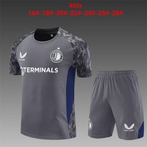 Youth Uniform Kids Kit 2025-2026 Feyenoord Grey Soccer Training Jersey Shorts Child Football Set