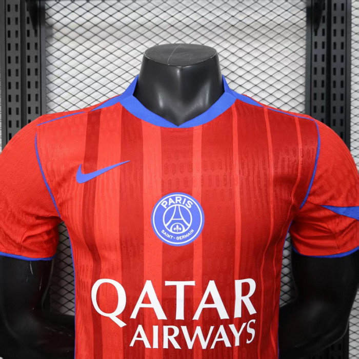 Player Version 2025-2026 PSG Third Away Red Soccer Jersey Paris Football Maillot