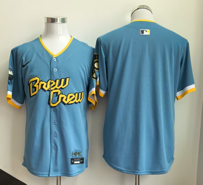 Milwaukee Brewers Blank Blue Cool Base Jersey MLB Shirt