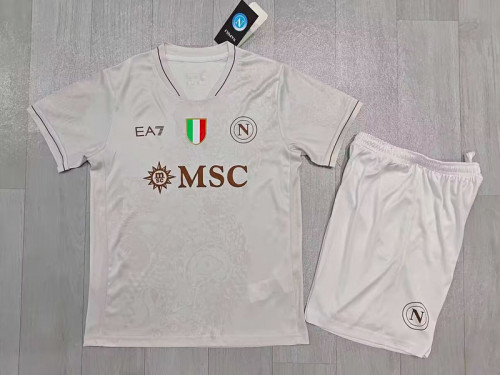 with Scudetto Patch Youth Uniform Kids Kit 2025-2026 Napoli Away Soccer Jersey Shorts Napoles Child Football Set