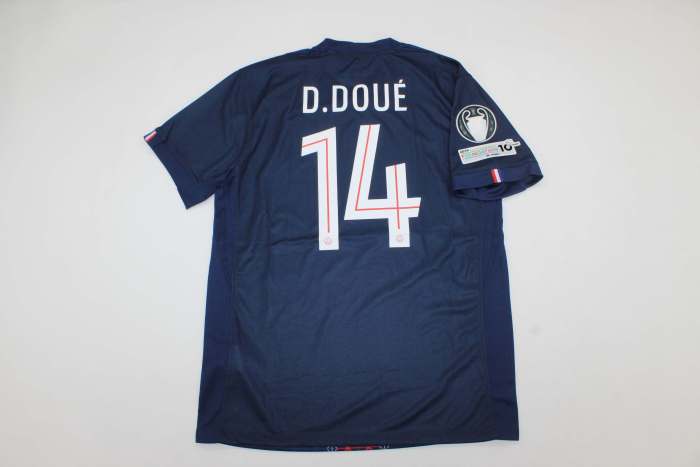 with UCL Winner Patch Fan Version 2025-2026 PSG D.DOUE 14 Home Soccer Jersey Paris Football Maillot