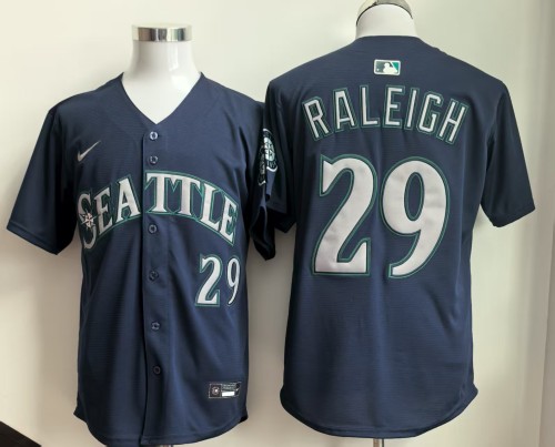 Seattle Mariners 29 RALEIGH Dark Blue Cool Base Jersey MLB Shirt
