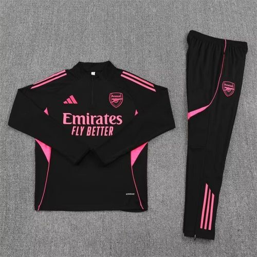 2025-2026 Arsenal Black/Pink Soccer Training Sweater and Pants Football Kit