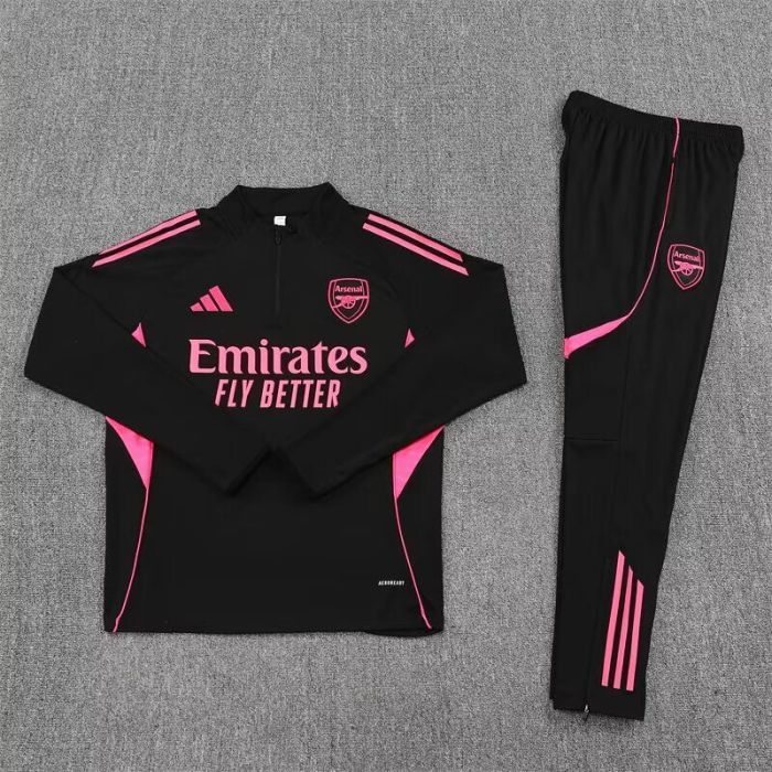 2025-2026 Arsenal Black/Pink Soccer Training Sweater and Pants Football Kit