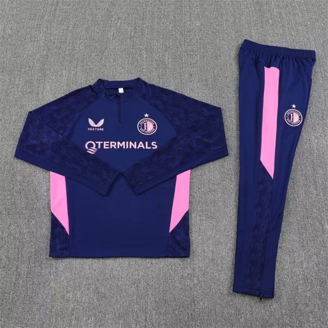 2025-2026 Feyenoord Dark Blue/Pink Soccer Training Sweater and Pants Football Kit