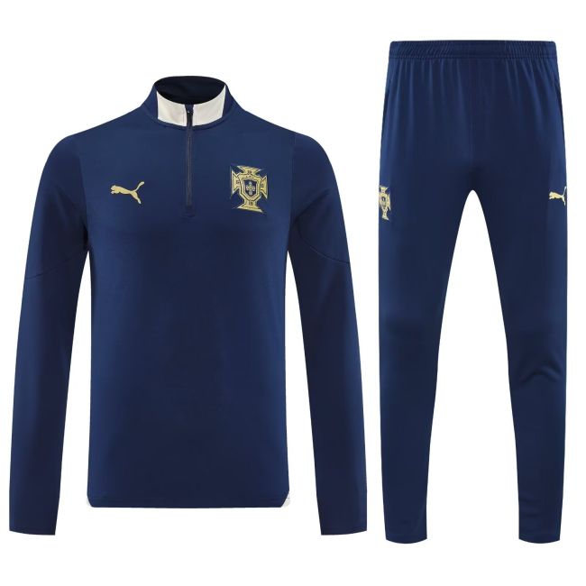 2025-2026 Portugal Dark Blue Soccer Training Sweater and Pants Football Kit