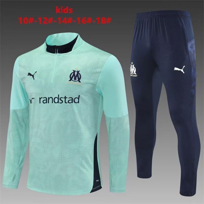 Youth 2025-2026 Marseille Green Soccer Training Sweater and Pants Football Kit