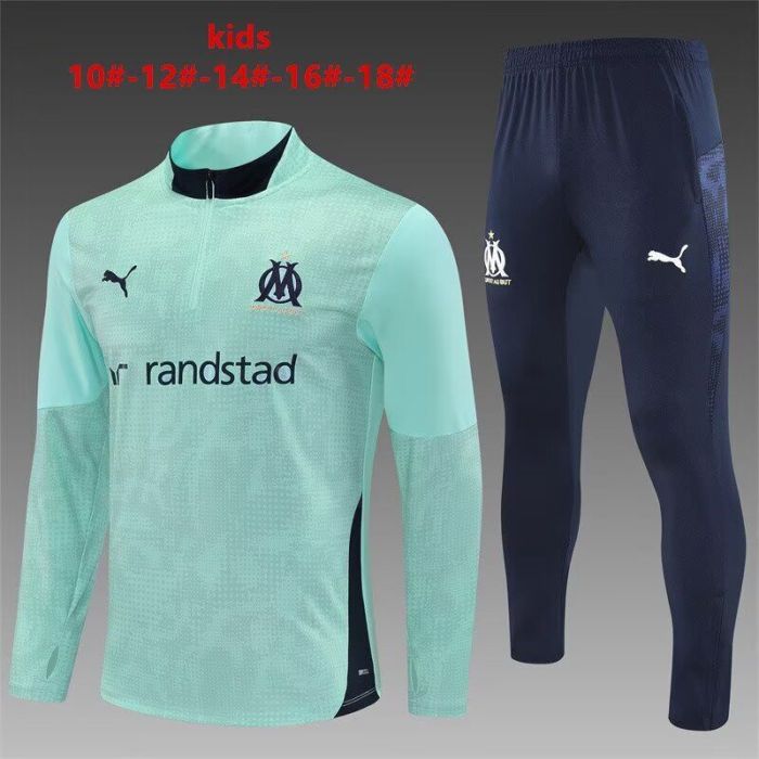 Youth 2025-2026 Marseille Green Soccer Training Sweater and Pants Football Kit