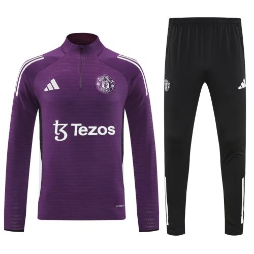 2025-2026 Manchester United Purple Soccer Training Sweater and Pants Football Kit
