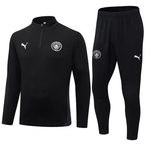 2025-2026 Manchester City Black Soccer Training Sweater and Pants Football Kit