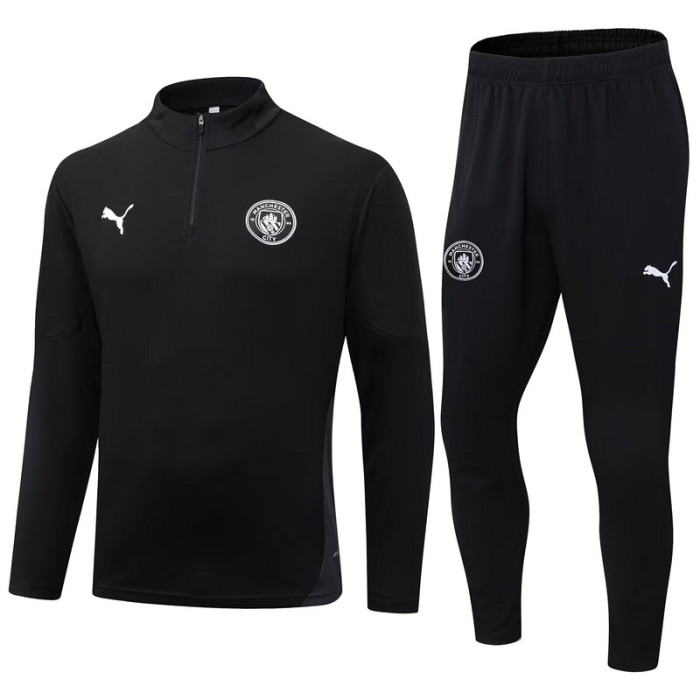 2025-2026 Manchester City Black Soccer Training Sweater and Pants Football Kit