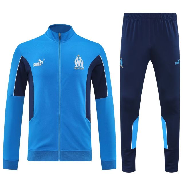 Adult 2025-2026 Marseille Blue Soccer Jacket and Long Pants Football Tracksuit