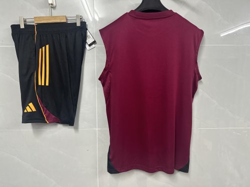 Adult Uniform 2025-2026 As Roma Dark Red Soccer Training Vest and Shorts Football Set