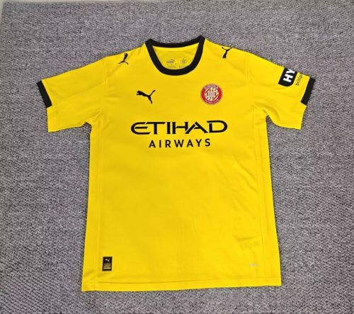 with Sleeve Sponor Logo Horona Camisetas de Futbol Fan Version 2025-2026 Girona Away Yellow Soccer Jersey