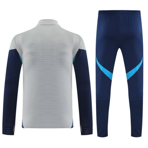 2025-2026 Arsenal Grey/Dark Blue Soccer Training Sweater and Pants Football Kit