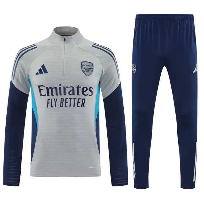 2025-2026 Arsenal Grey/Dark Blue Soccer Training Sweater and Pants Football Kit