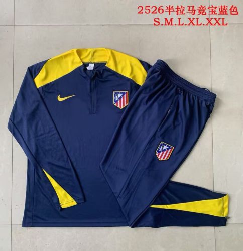 2025-2026 Atletico Madrid Dark Blue/Yellow Soccer Training Sweater and Pants Football Kit