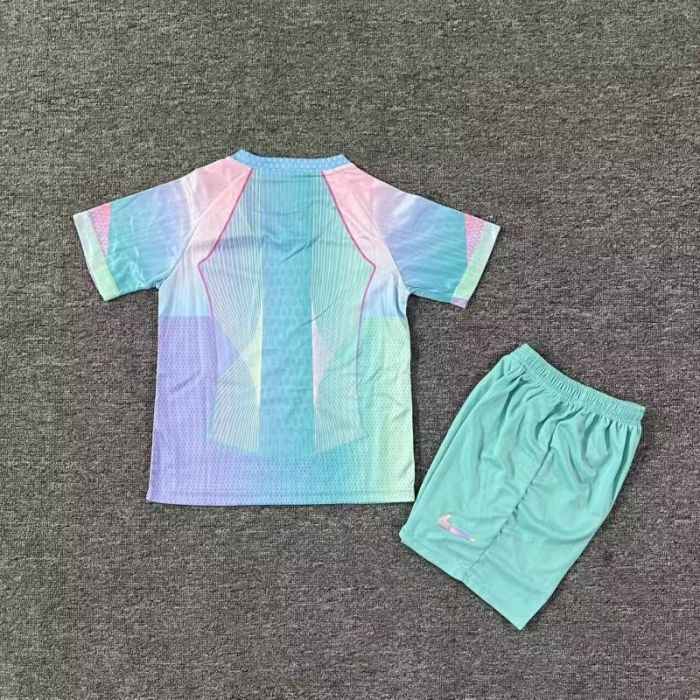 Youth Uniform Kids Kit 2025-2026 Barcelona Light Green Soccer Jersey Shorts Child Football Set