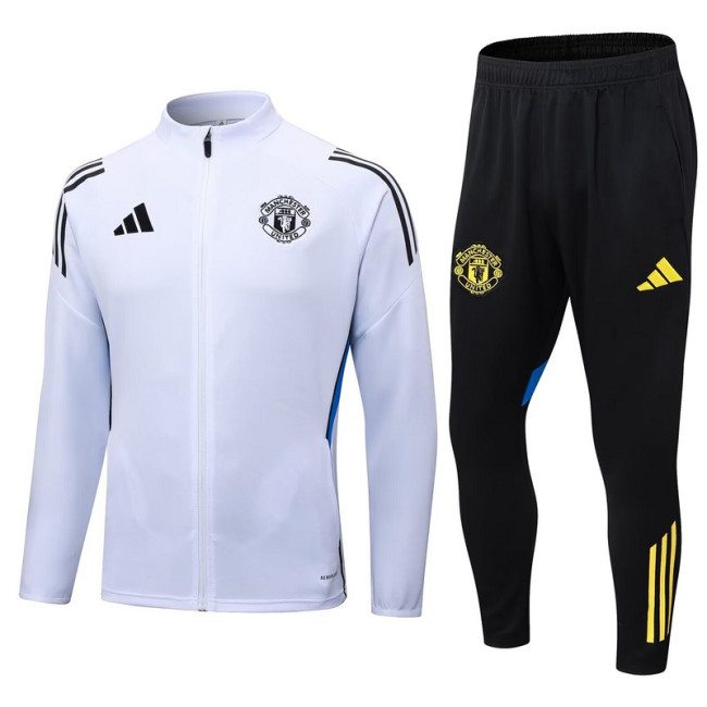Adult 2025-2026 Manchester United White Soccer Jacket and Long Pants Football Tracksuit