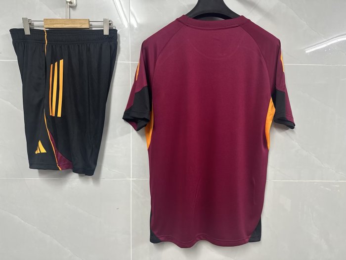 Adult Uniform 2025-2026 As Roma Dark Red Soccer Training Shirt and Shorts Football Set