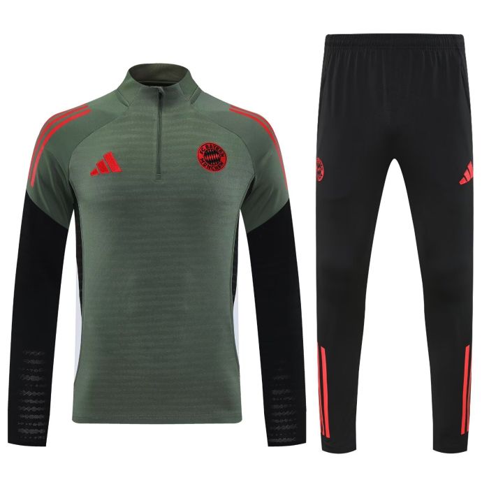 2025-2026 Bayern Munich Dark Green Soccer Training Sweater and Pants Football Kit