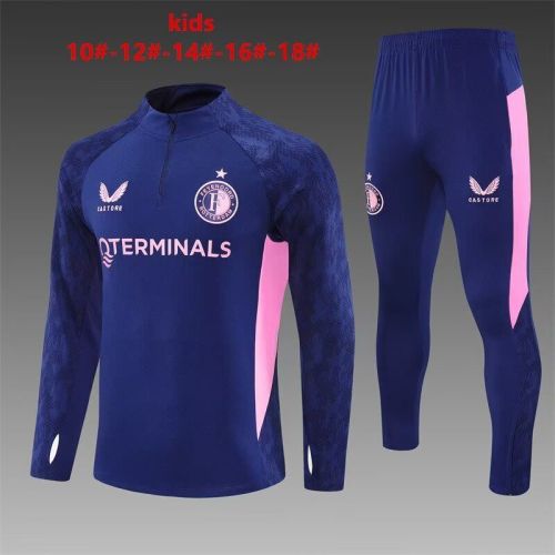 Youth 2025-2026 Feyenoord Dark Grey Soccer Training Sweater and Pants Football Kit