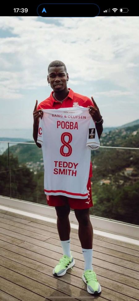with All Sponor Logos+Ligue 1 Patch Fan Version 2025-2026 AS Monaco POGBA 8 Home Soccer Jersey Football Shirt