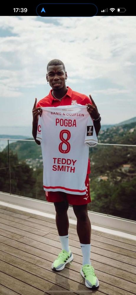 with All Sponor Logos+Ligue 1 Patch Fan Version 2025-2026 AS Monaco POGBA 8 Home Soccer Jersey Football Shirt
