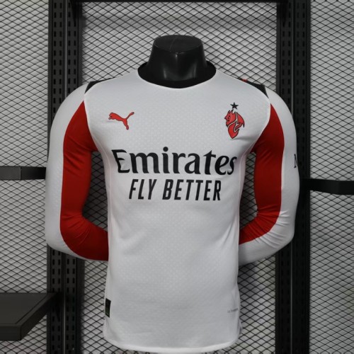 Long Sleeve Player Version 2025-2026 AC Milan Away White Soccer Jersey AC Football Shirt