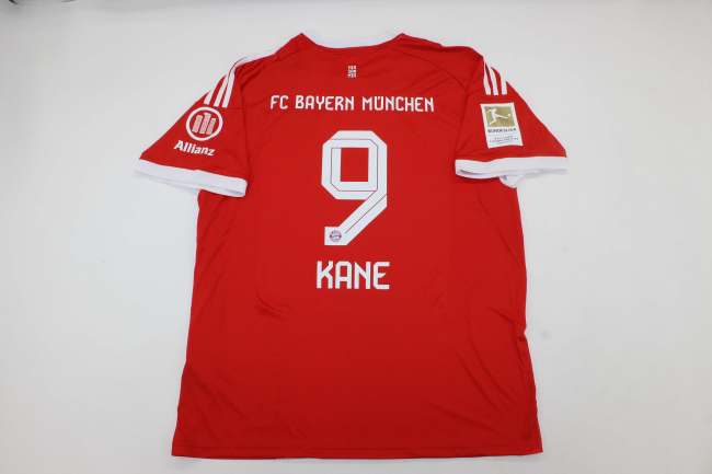 with Bundesliga Patch Fan Version 2025-2026 Bayern Munich KANE 9 Home Soccer Jersey Bayern Munchen Red/White Football Shirt