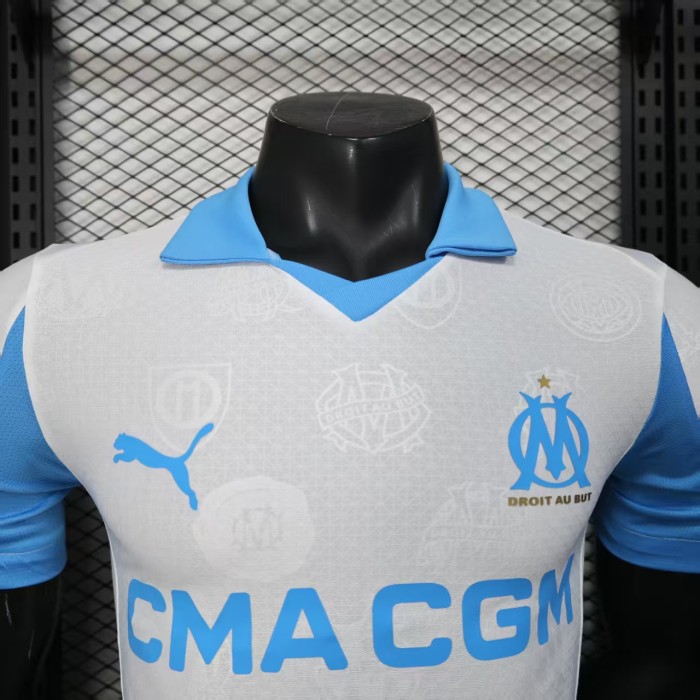 Player Version 2025-2026 Olympique de Marseille Home Soccer Jersey White Football Shirt