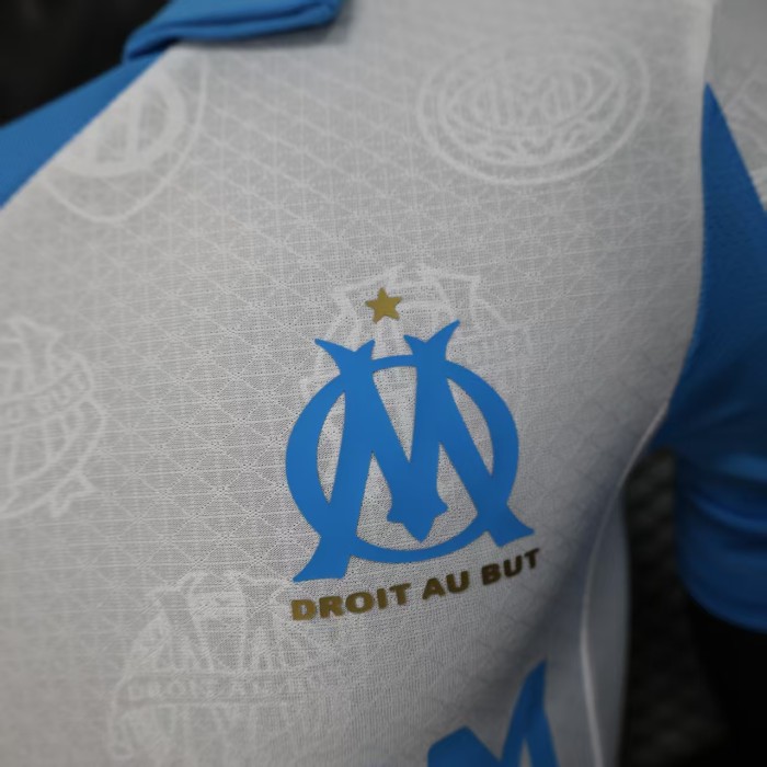 Player Version 2025-2026 Olympique de Marseille Home Soccer Jersey White Football Shirt