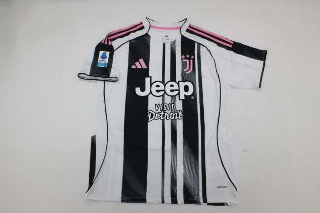 with Sponor Logo+Serie A Patch Maillot Juve Shirt Fans Version 2025-2026 Juventus Home Soccer Jersey Football Shirt
