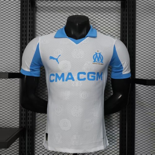 Player Version 2025-2026 Olympique de Marseille Home Soccer Jersey White Football Shirt