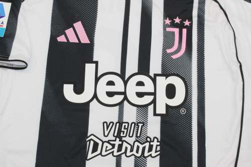 with Sponor Logo+Serie A Patch Maillot Juve Shirt Fans Version 2025-2026 Juventus Home Soccer Jersey Football Shirt