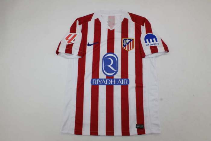 with LALIGA Patch+VISIT RWANDA Fan Version 2025-2026 Atletico Madrid BARRIOS 8 Home Soccer Jersey Football Shirt
