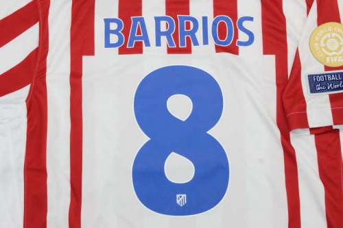 with Club World Cup Patch Fan Version 2025-2026 Atletico Madrid BARRIOS 8 Home Soccer Jersey Football Shirt