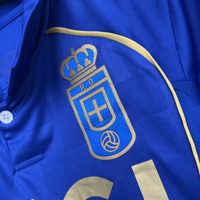 with LALIGA Patch Youth Uniform Kids Kit 2025-2026 Real Oviedo Home Soccer Jersey Shorts Child Football Set