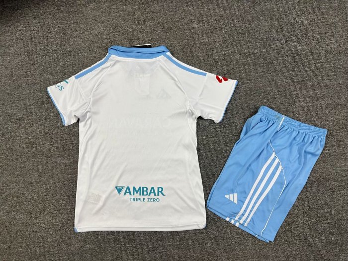 with LALIGA Patch Youth Uniform Kids Kit 2025-2026 Zaragoza Home Soccer Jersey Shorts Child Football Set