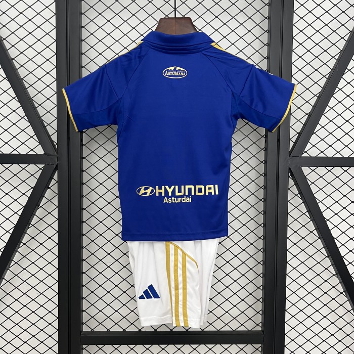 with LALIGA Patch Youth Uniform Kids Kit 2025-2026 Real Oviedo Home Soccer Jersey Shorts Child Football Set
