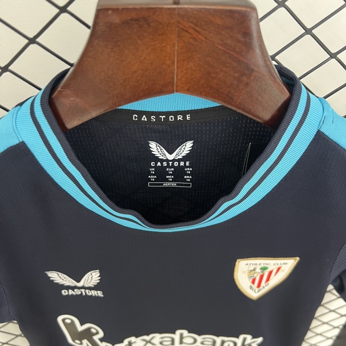 Youth Uniform Kids Kit 2025-2026 Athletic Bilbao Away Dark Blue Soccer Jersey Shorts Child Football Set